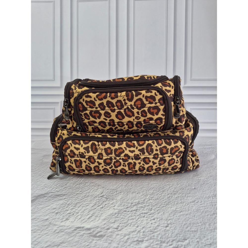 Lug Trolley and Mini Trolley Cosmetic Case Set Leopard Print Travel Organizer